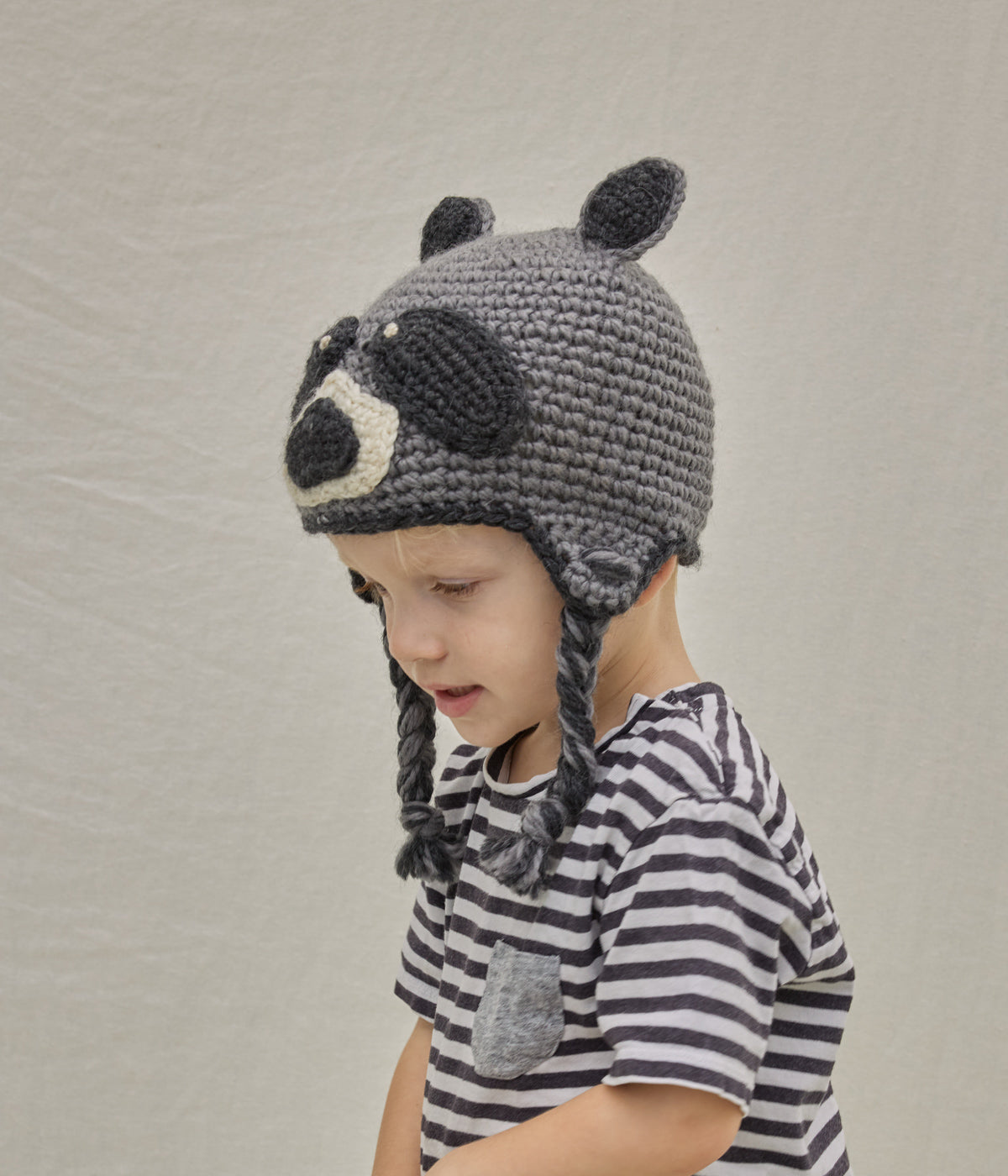 Rocco Knit Beanie Hat with Finn Raccoon in Black for Men